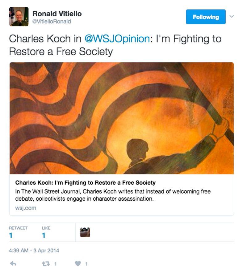 Screenshot of a tweet by Ronald Vietiello, the Trump regime’s new head of US Border Patrol (Twitter)